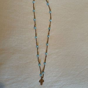 Andrea Barnett Gold and Gem Stone Necklace with Religious Cross